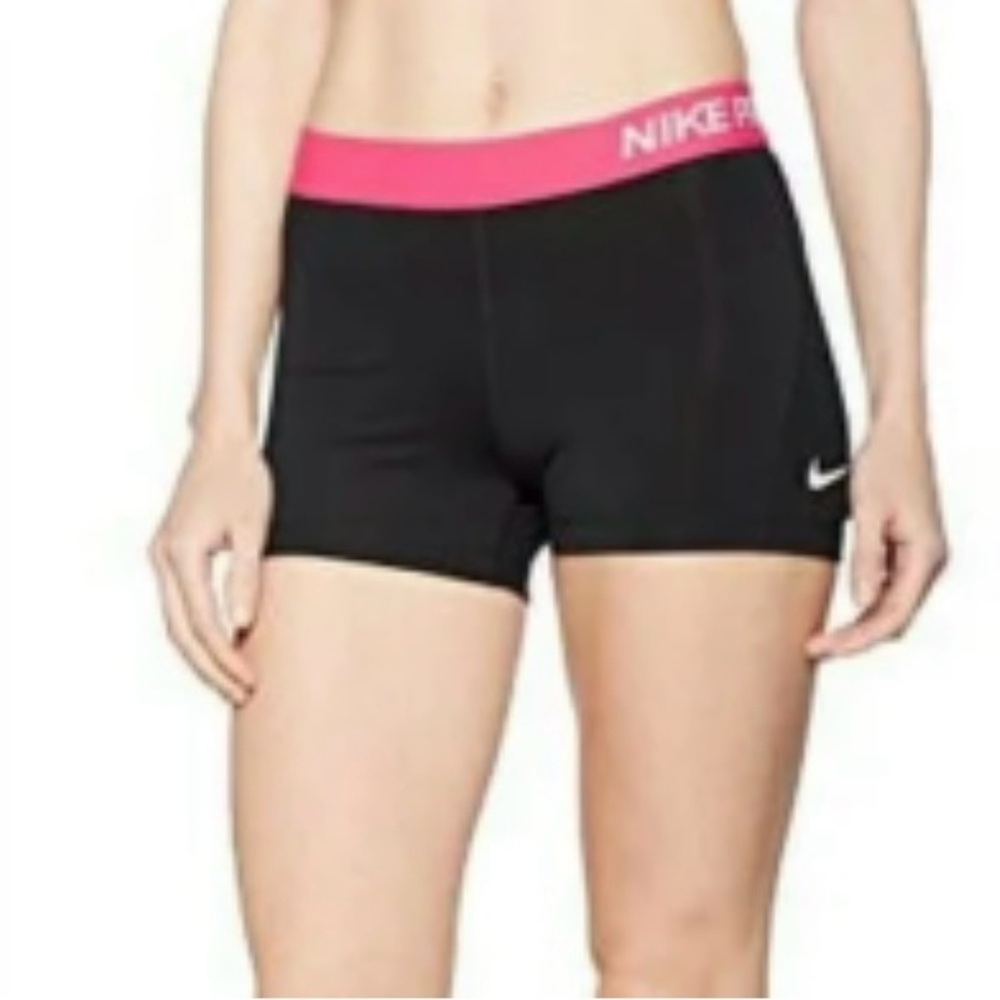 Nike, Nike Pro Athletic Compression Shorts Black with Pink Waistband Sz S